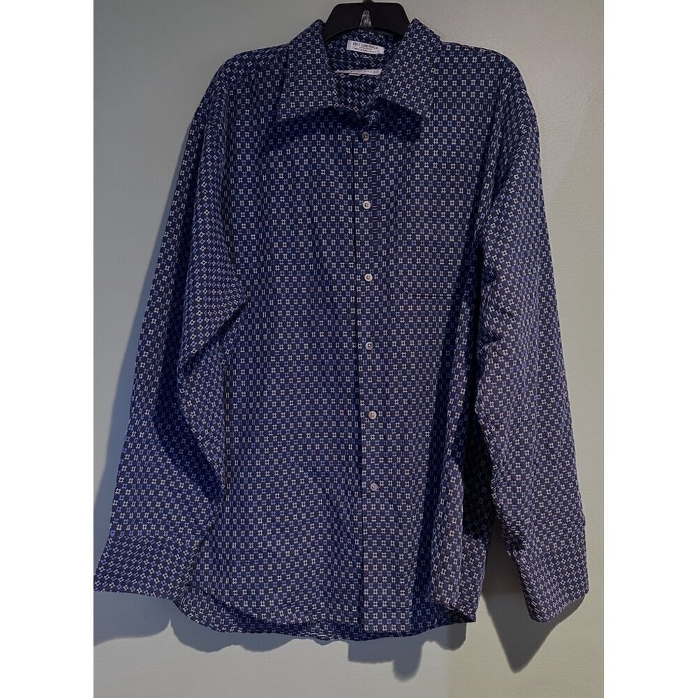 Geoffrey Beene Men’s XXL Button Down Shirt 100% Cotton Blue Preppy Academia